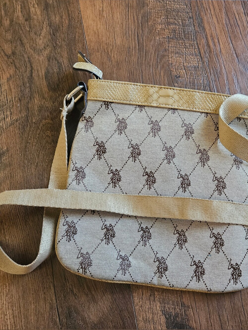 U.S. Polo Assn. Beige and Brown Monogram Crossbody Bag - Picture 7 of 10